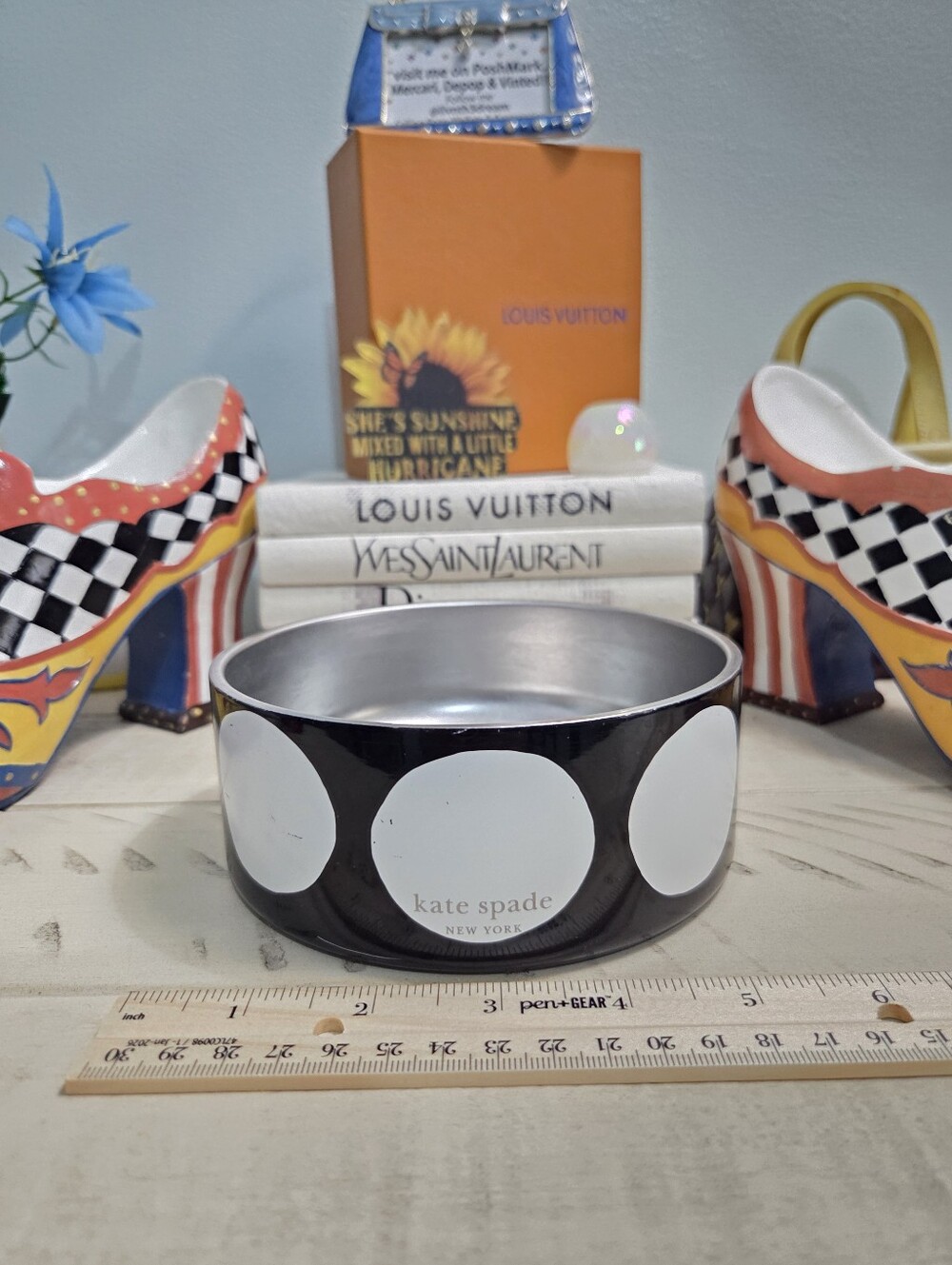 Kate Spade Art Dot Pet Bowl Black White Small 16 oz EUC
